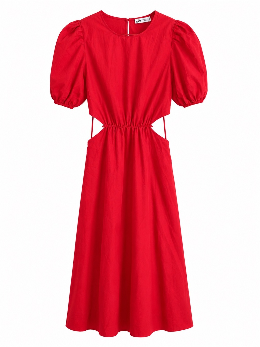 Zara Red Cutout Puff Sleeve Cotton Dress Size M